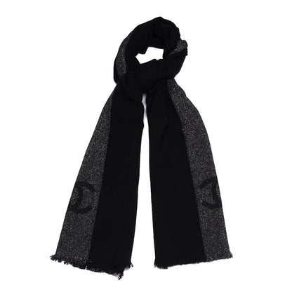 Chanel Cashmere Viscose CC Scarf Black Grey 1 of 4