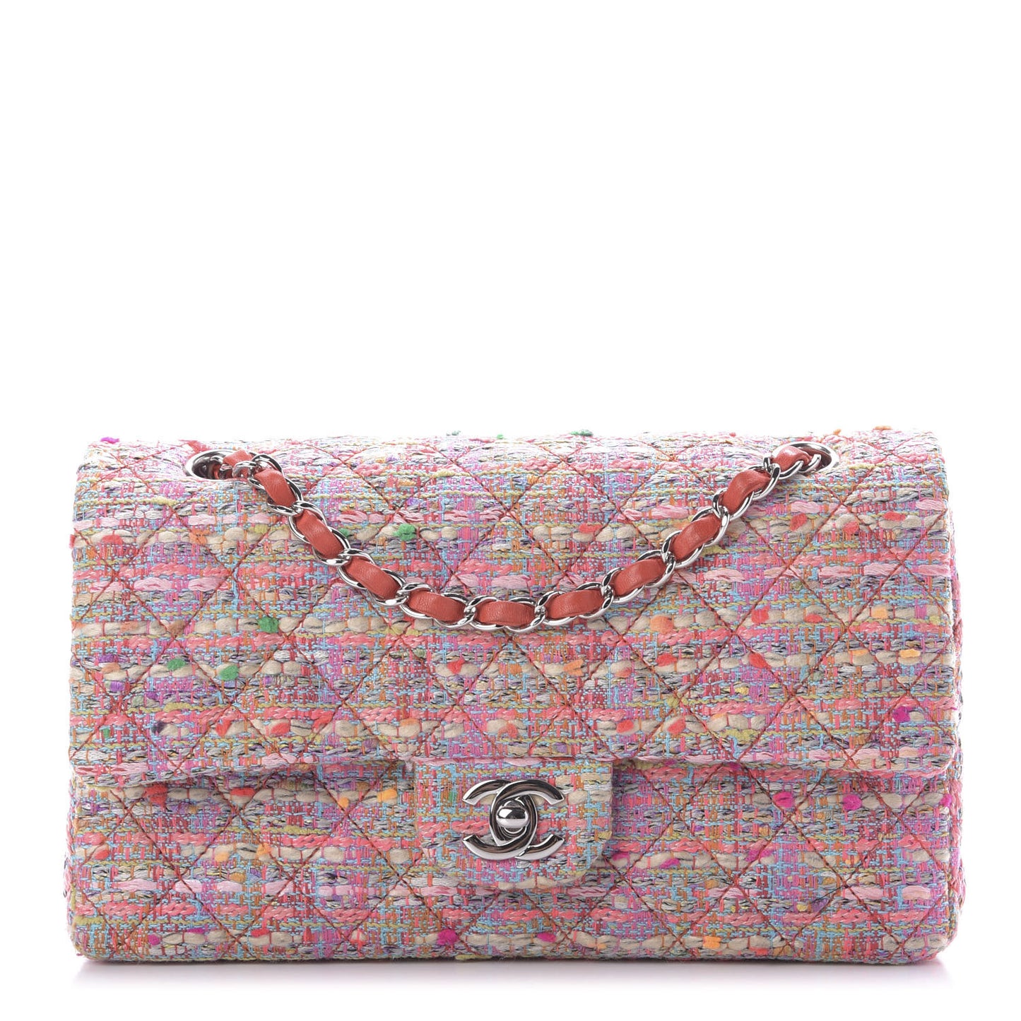 Tweed Quilted Medium Double Flap Multicolor
