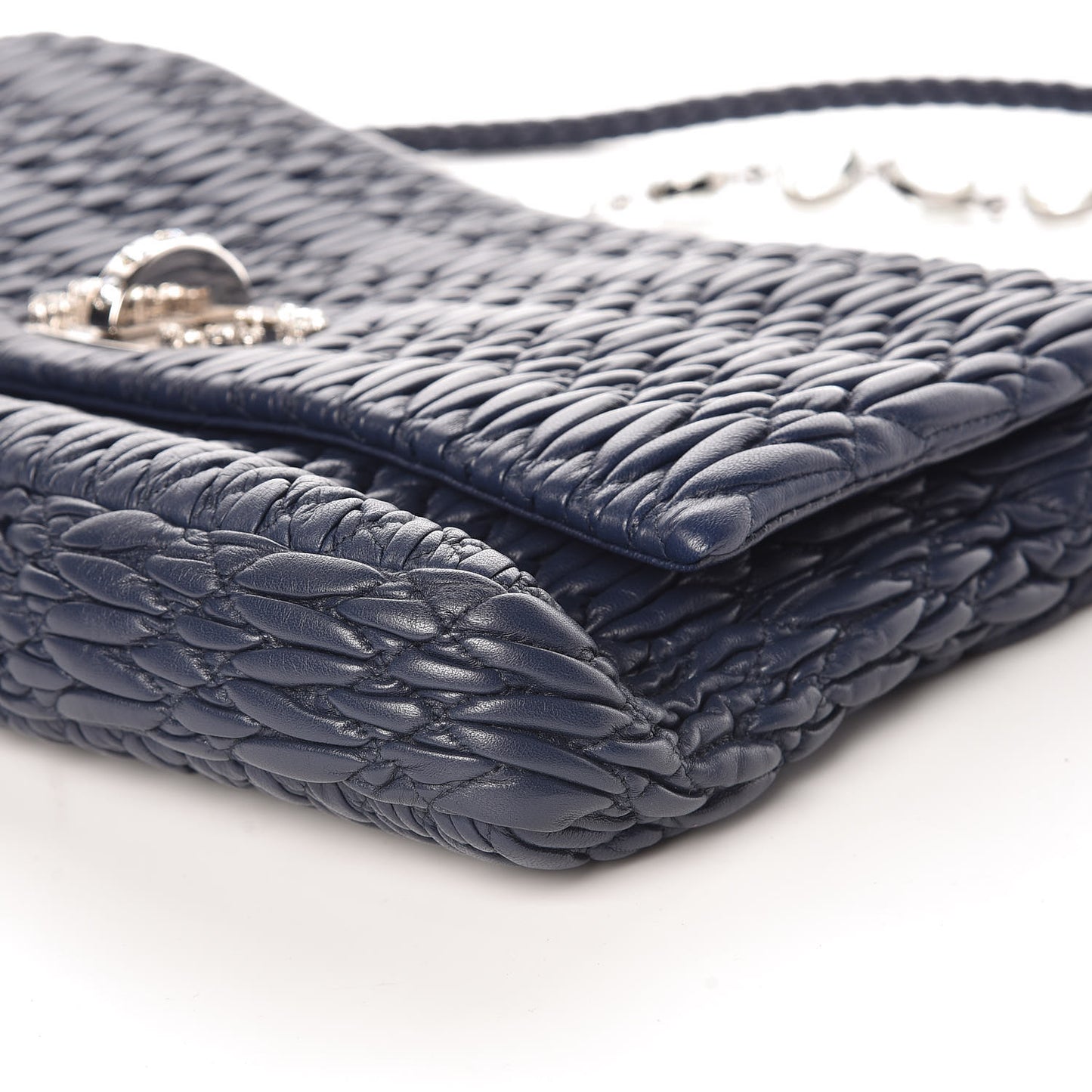 Nappa Matelasse Crystal Flap Clutch Bleuette
