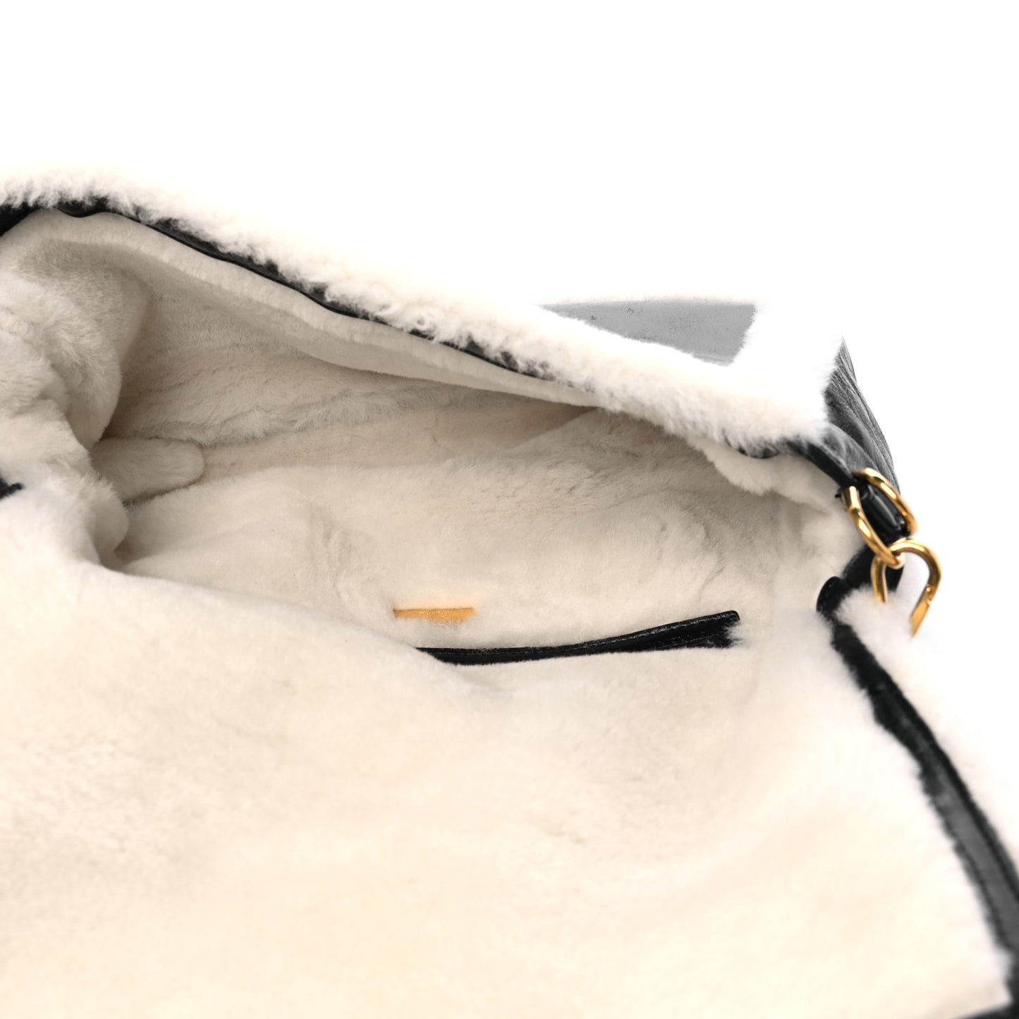 Lambskin Sheepskin Fur Large Baguette Black