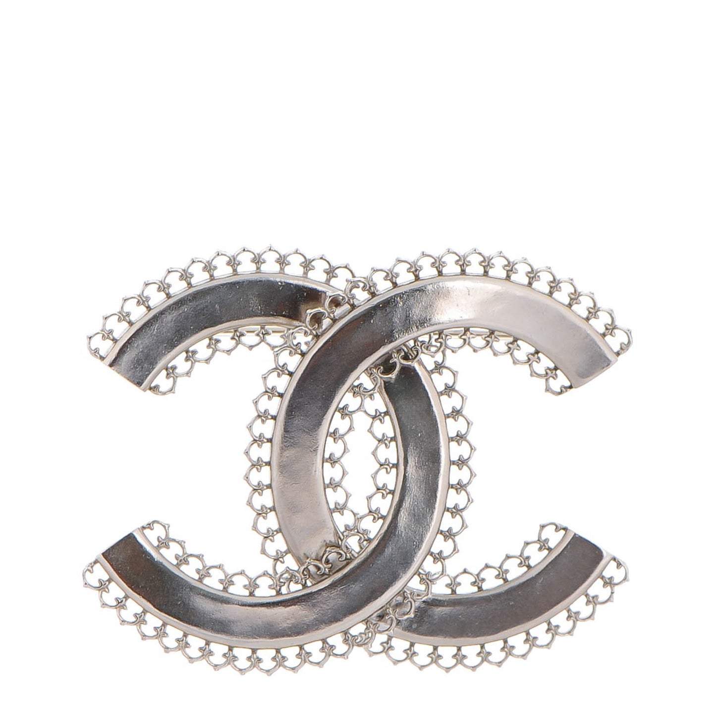 Large Scalloped CC Brooch Silver