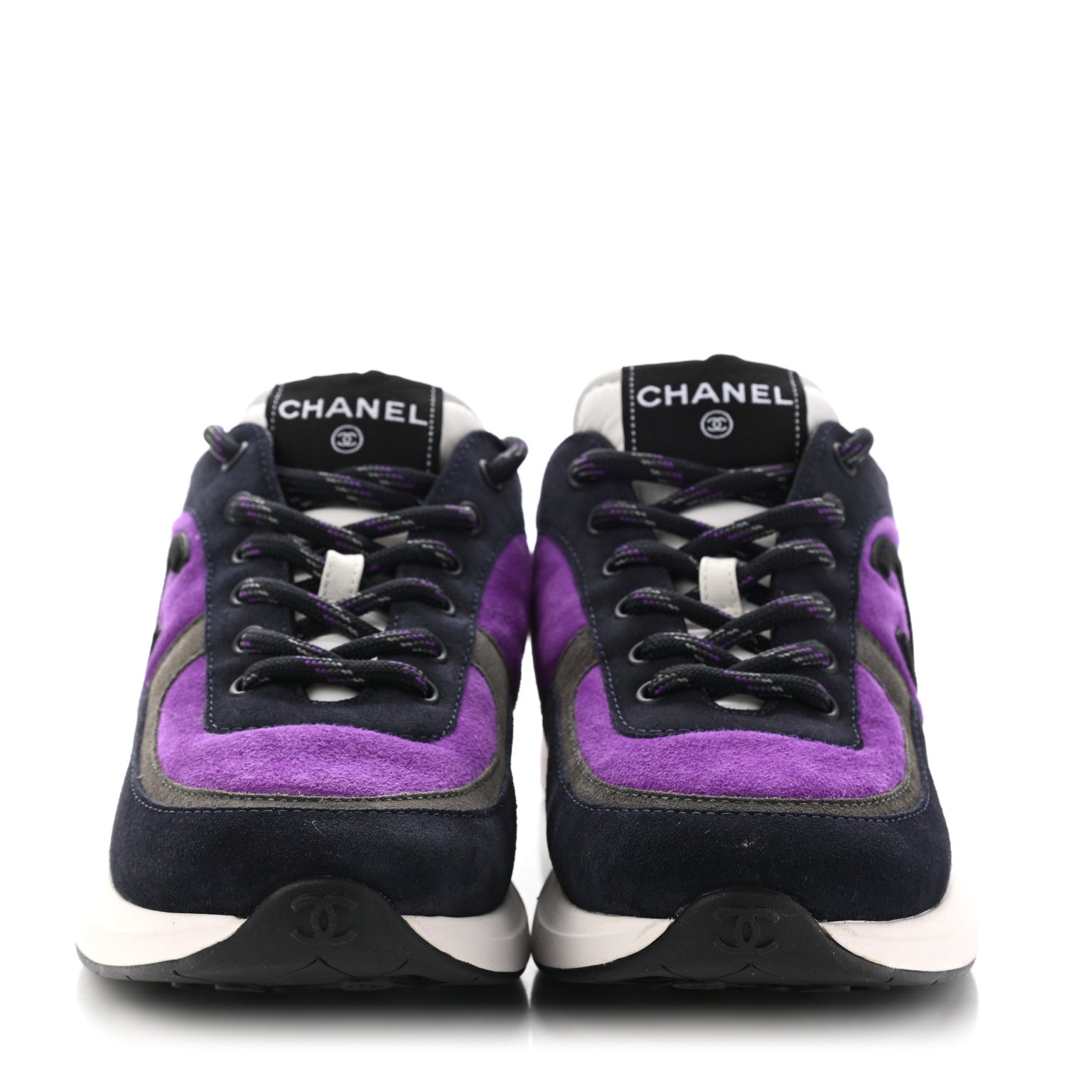Chanel Suede Calfskin CC Sneakers 40 Purple Navy Black 2 of 12