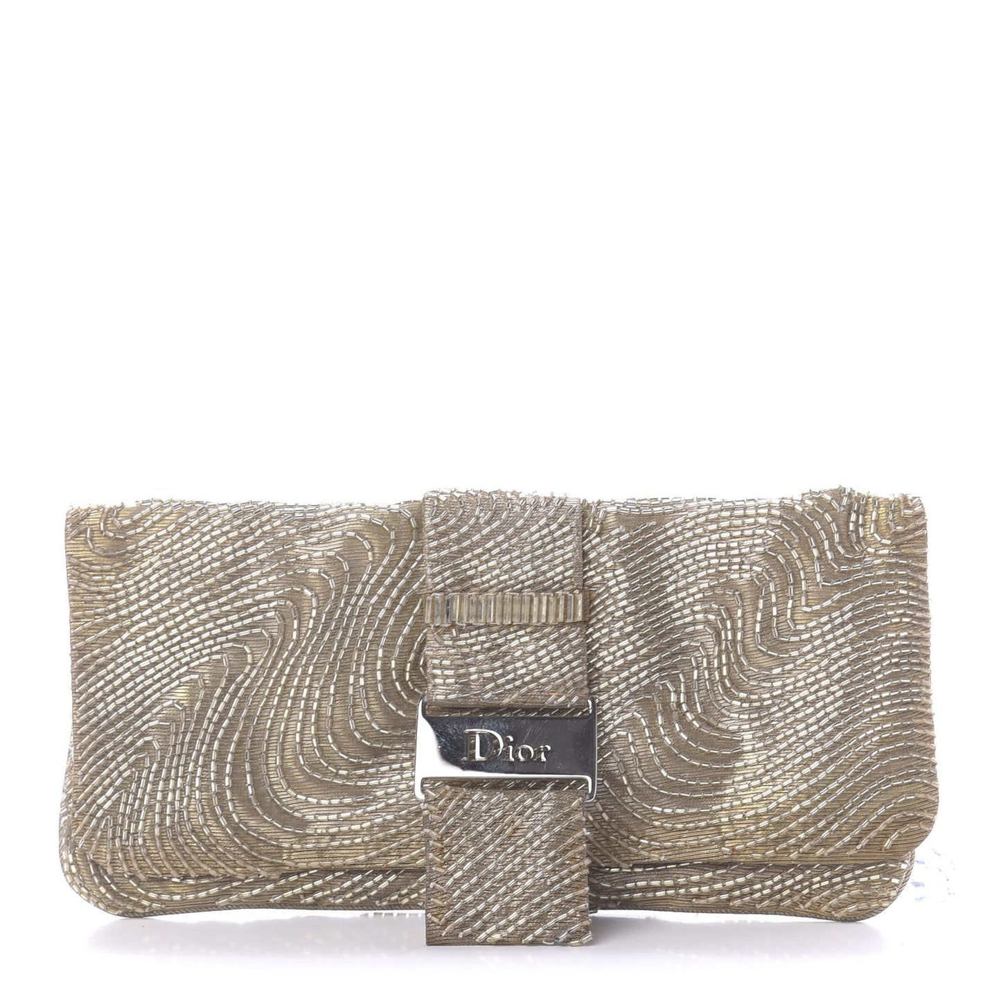 Beaded Fabric Flap Clutch Beige