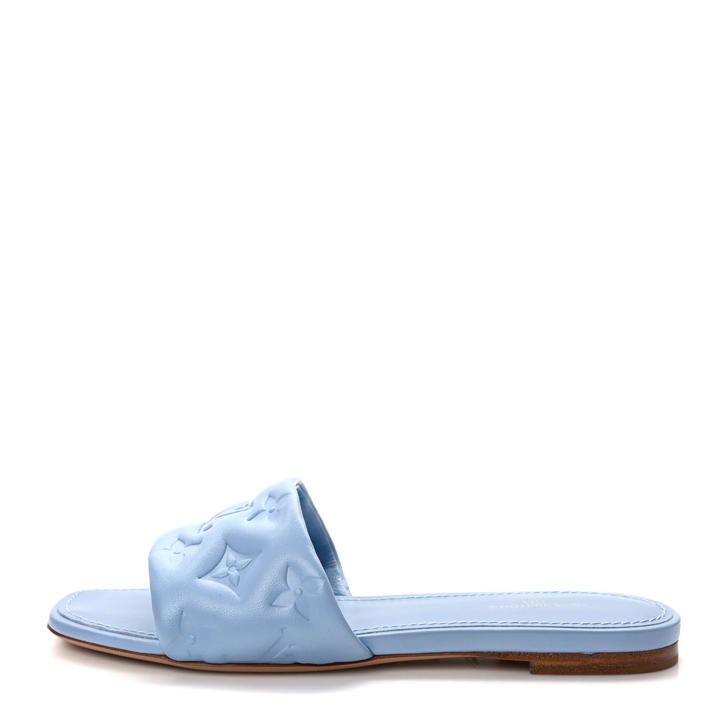 Lambskin Embossed Monogram Revival Flat Mules 37 Light Blue