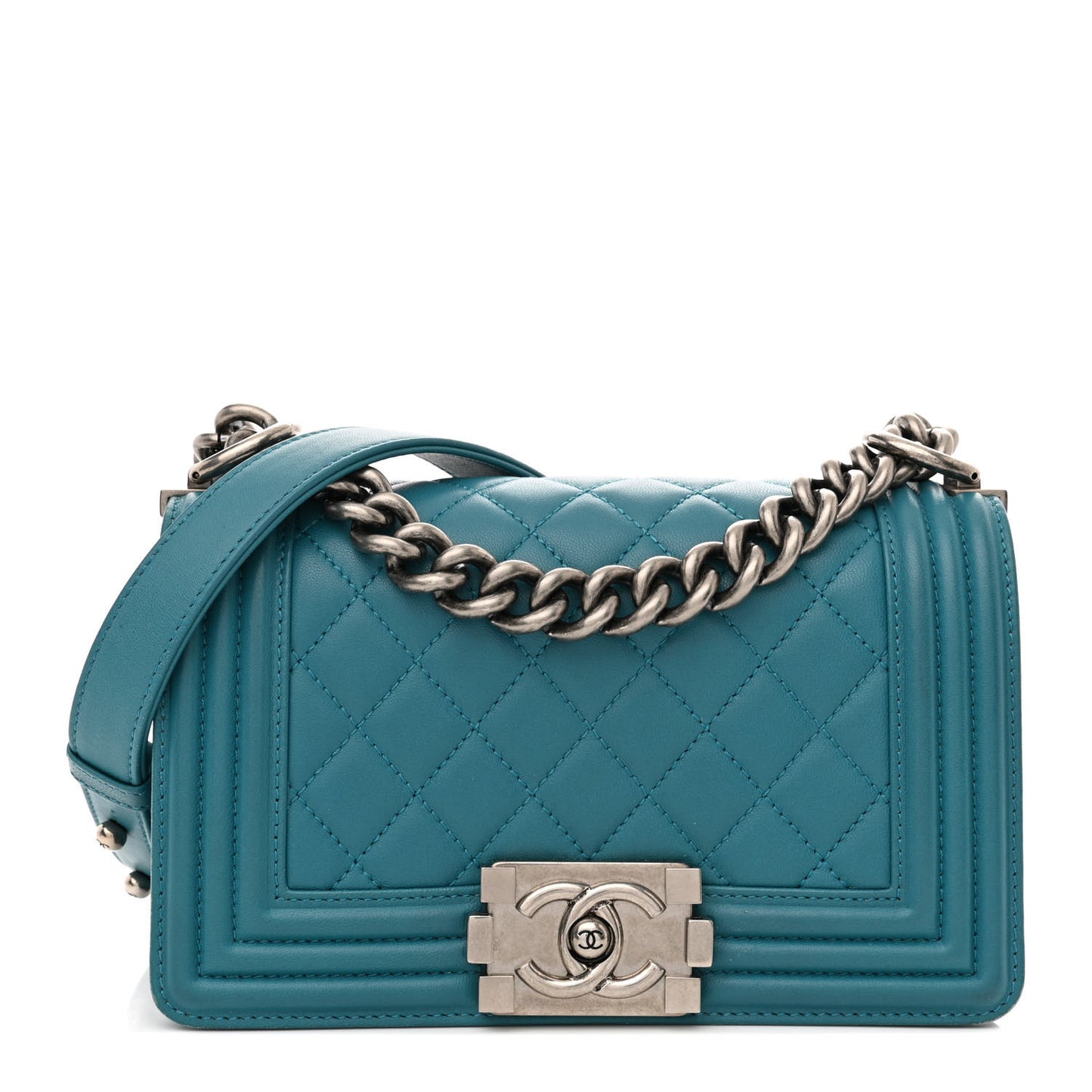 Lambskin Quilted Small Boy Flap Dark Turquoise
