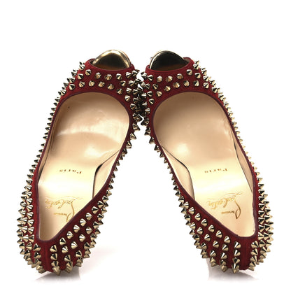Christian Louboutin Veau Velours Calf Hair Leopard Lady Peep Spikes 150 Pumps 38 Red 2 of 13