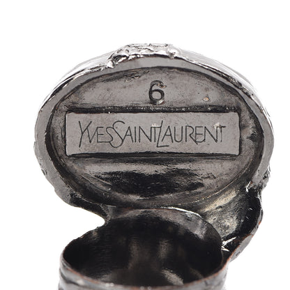 Saint Laurent Glass Cabochon Gunmetal Arty Ovale Ring 6 Black 5 of 7
