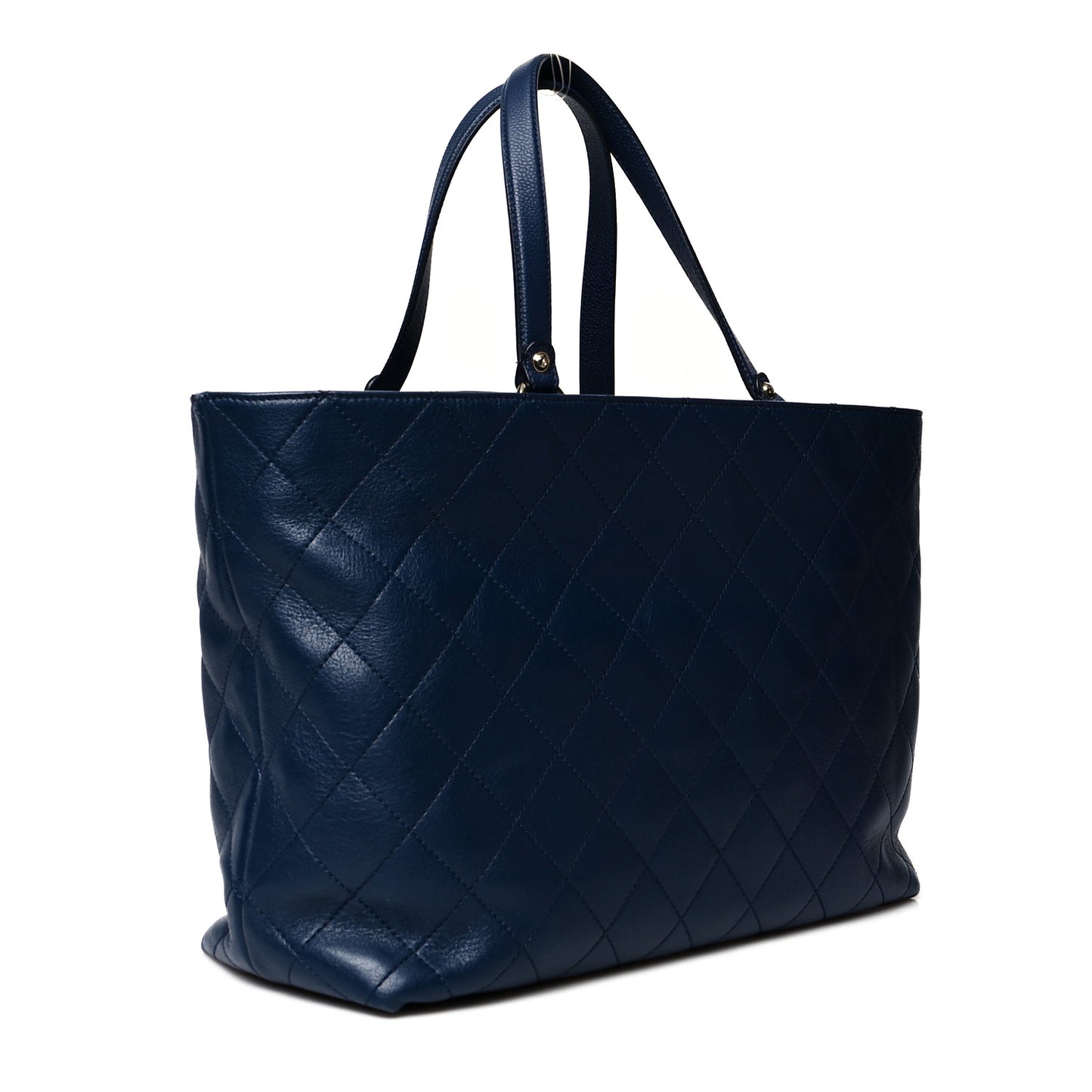 Sheepskin Caviar Quilted Large Shopping Tote Navy