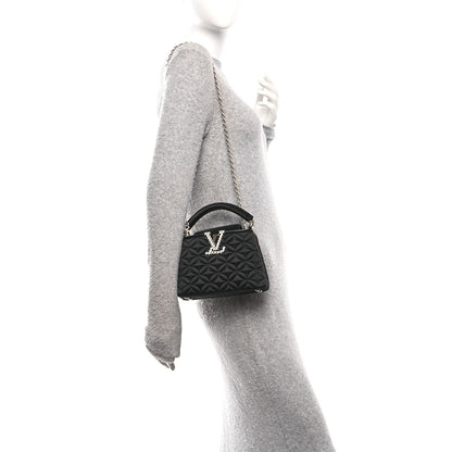 Louis Vuitton Satin Quilted Flower Crystal Mini Capucines Black 2 of 9