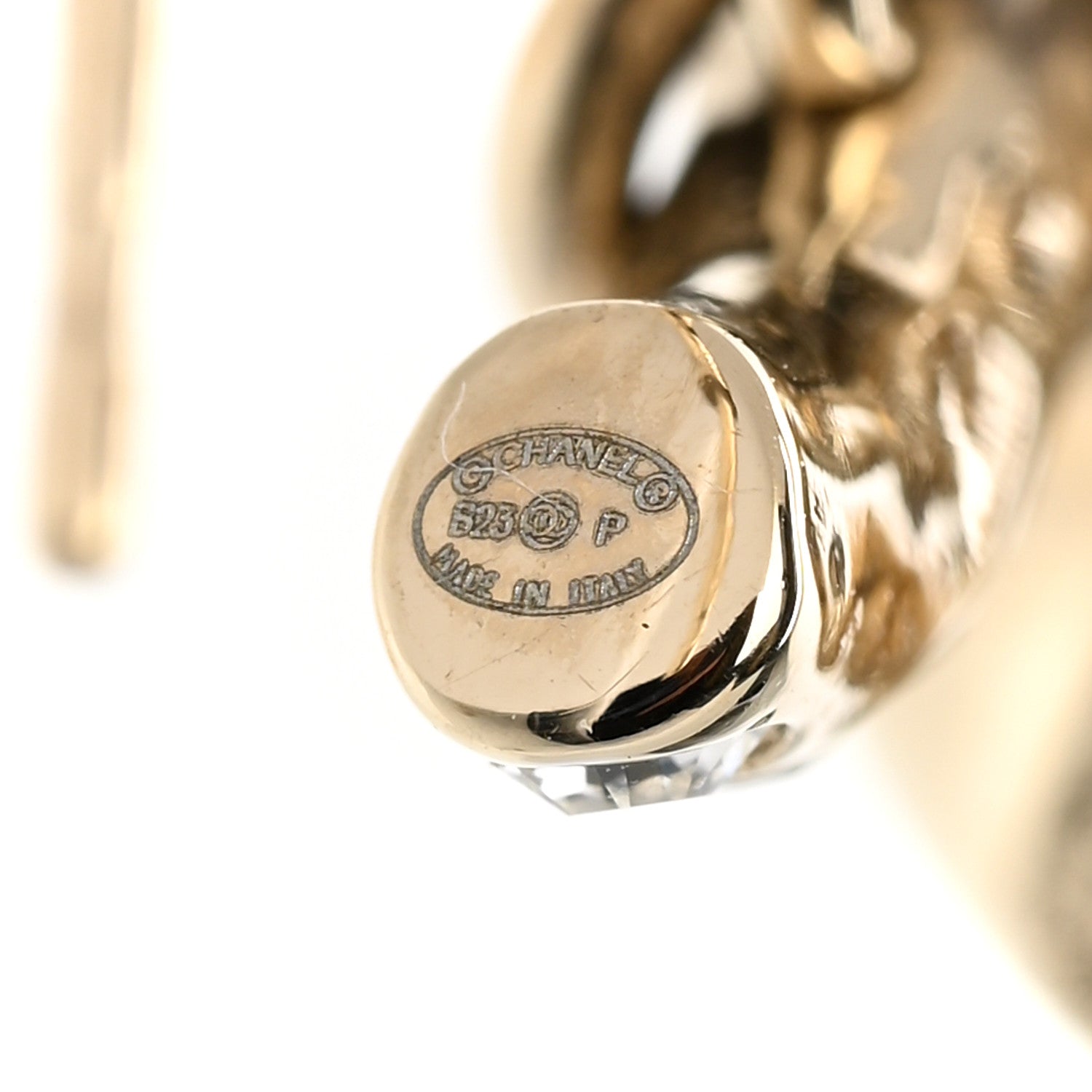 Chanel Metal Crystal CC Hoop Drop Earrings Gold 4 of 5