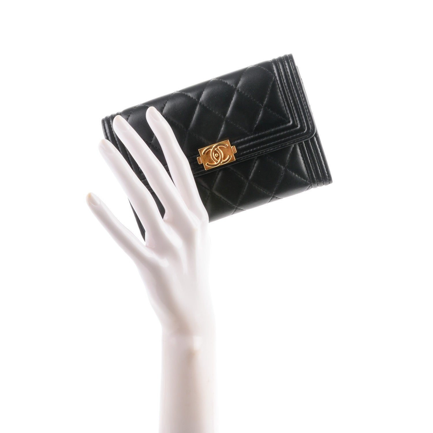 Chanel Calfskin Quilted Boy Card Holder Wallet Black 2 of 8