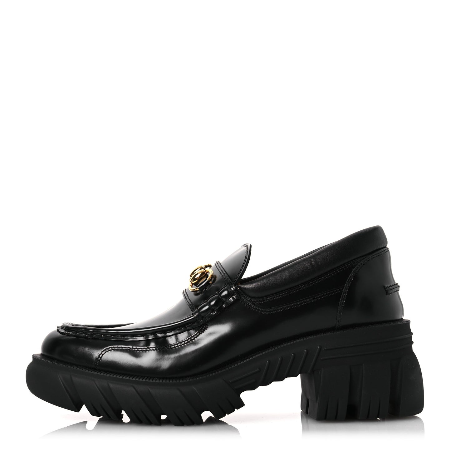 Magnum Calfskin Nappa Samoa Womens Horsebit Platform Chunky Lug Sole 40mm Loafers 41 Black