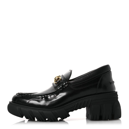 Gucci Magnum Calfskin Nappa Samoa Womens Horsebit Platform Chunky Lug Sole 40mm Loafers 41 Black 1 of 12