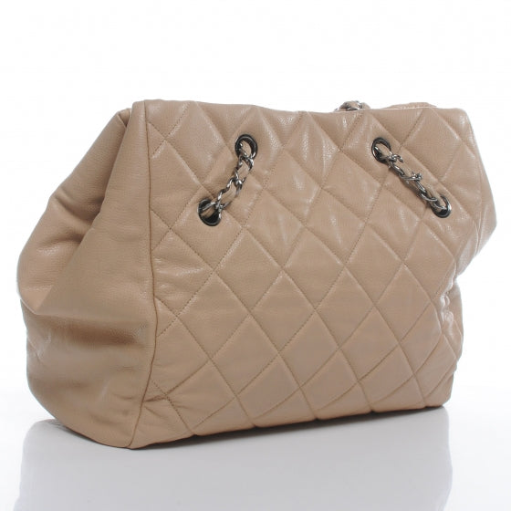 Caviar Quilted Large Cells Tote Beige