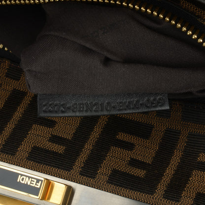 Fendi Goatskin Zucca Large Peekaboo Iconic Satchel Black Tobacco 7 of 7