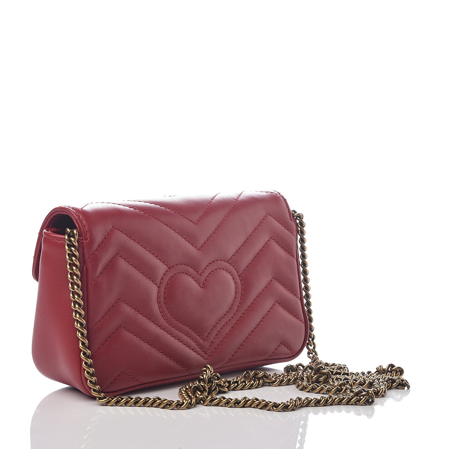 Calfskin Matelasse Super Mini GG Marmont Shoulder Bag Hibiscus Red