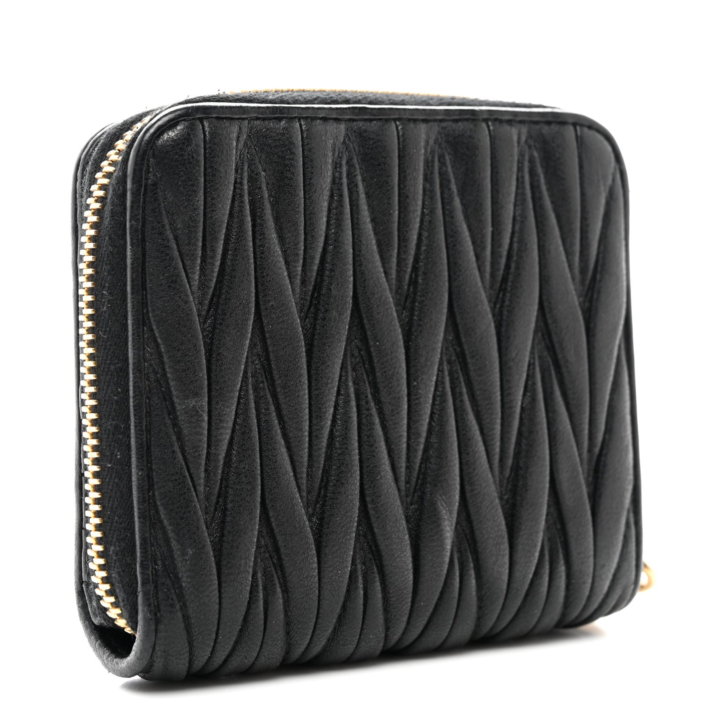 Nappa Matelasse Zip Around Compact Wallet Black
