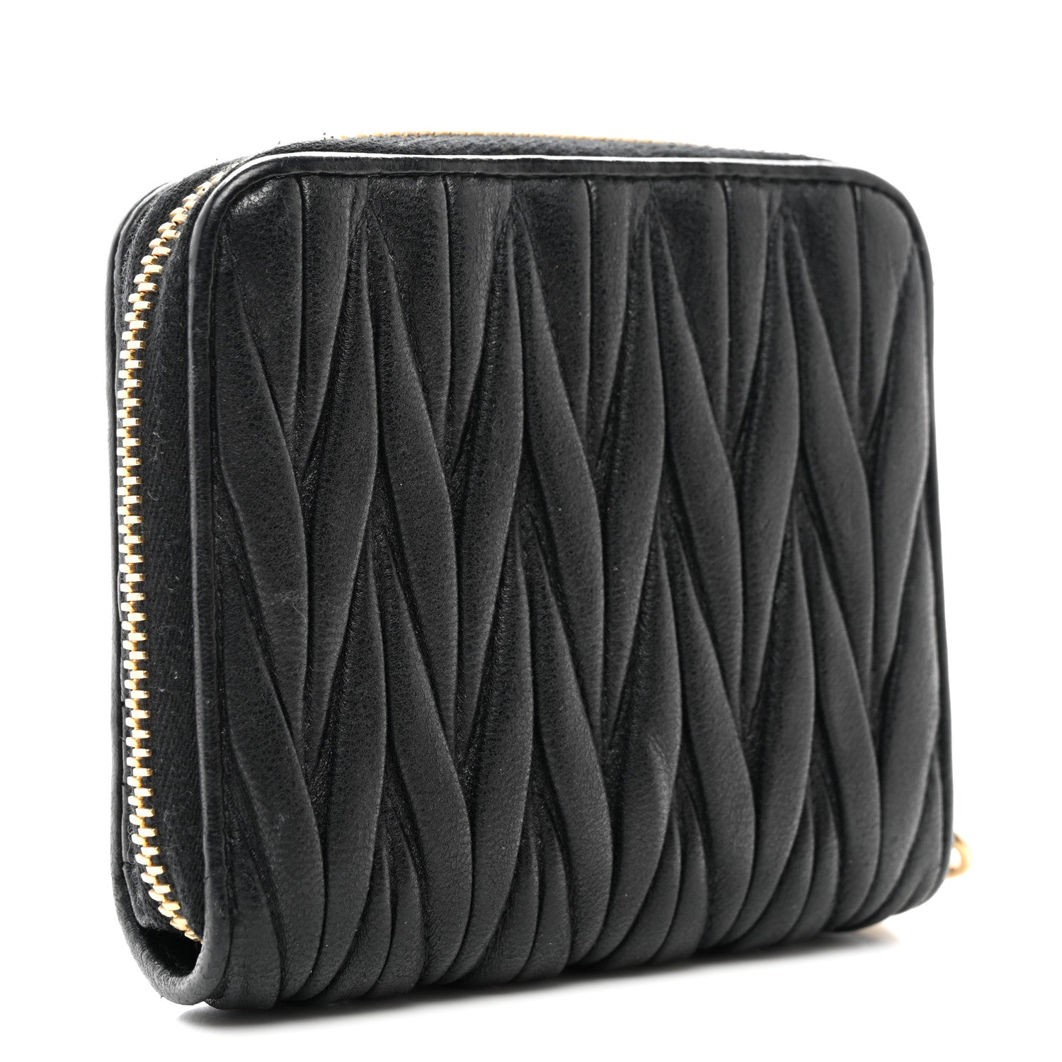 Miu Miu Nappa Matelasse Zip Around Compact Wallet Black 3 of 10
