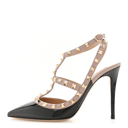 Valentino Garavani Patent Nappa Rockstud Ankle Strap 100mm Pumps 38.5 Black Poudre 1 of 9