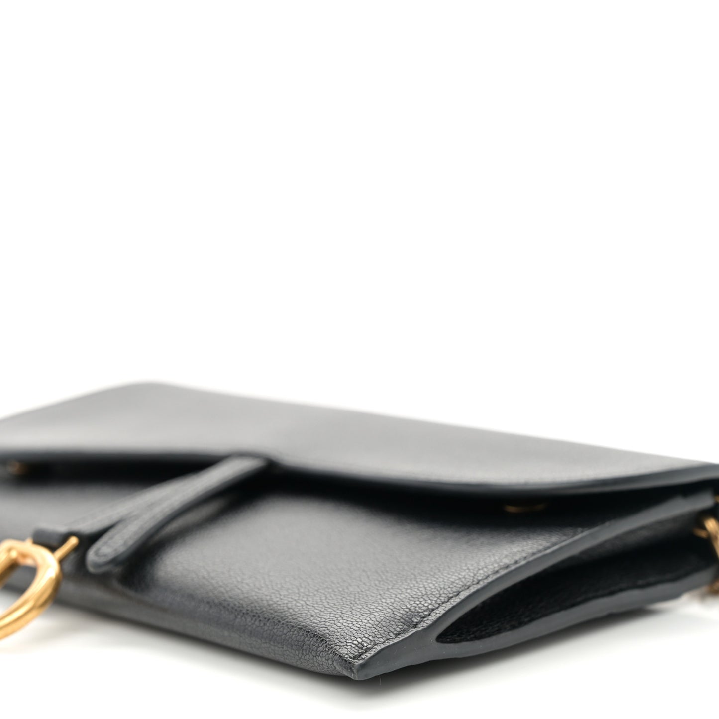 Goatskin Saddle Long Wallet With Chain Black