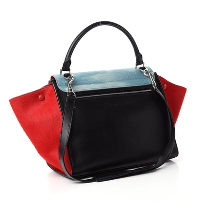 Celine Pony Hair Smooth Calfskin Medium Tri-Color Trapeze Glacier Red Black 3 of 16