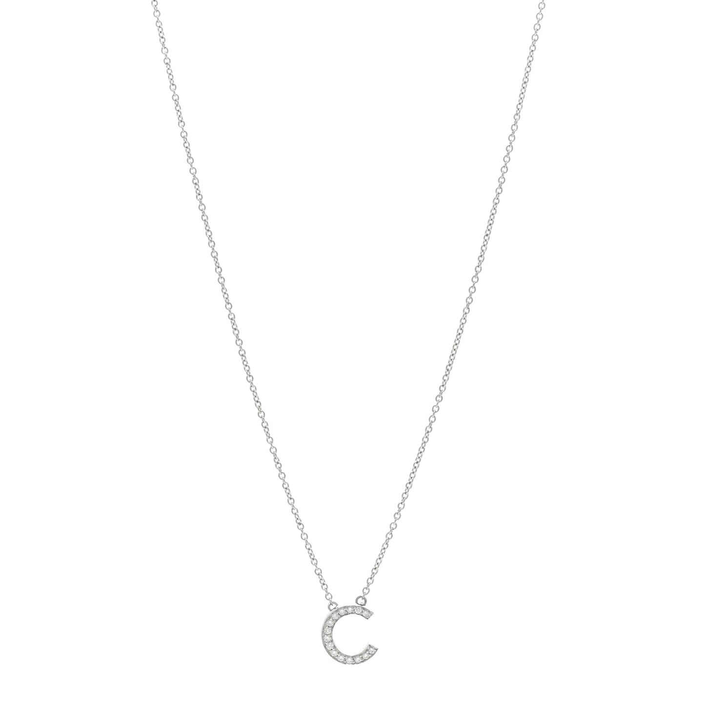 Platinum Diamond Letters C Pendant Necklace