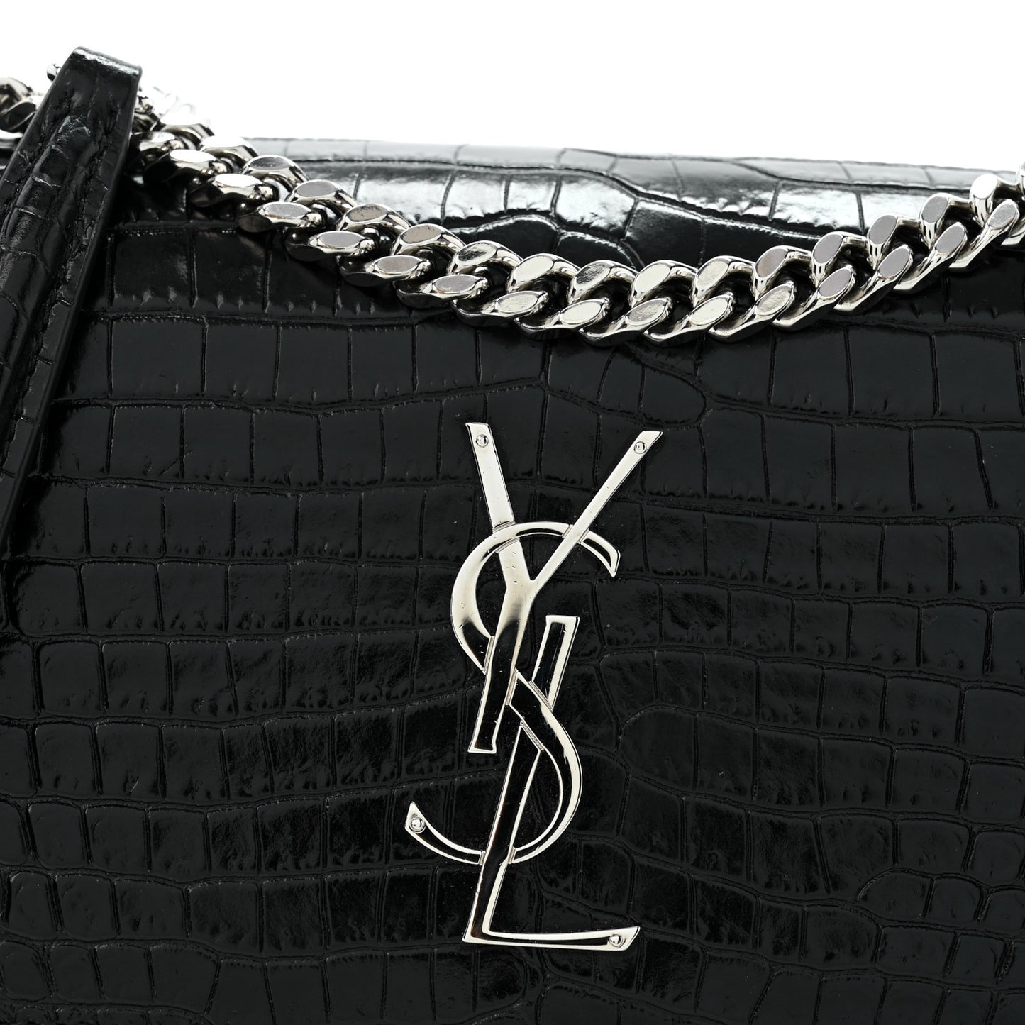 Calfskin Crocodile Embossed Medium Monogram Sunset Black