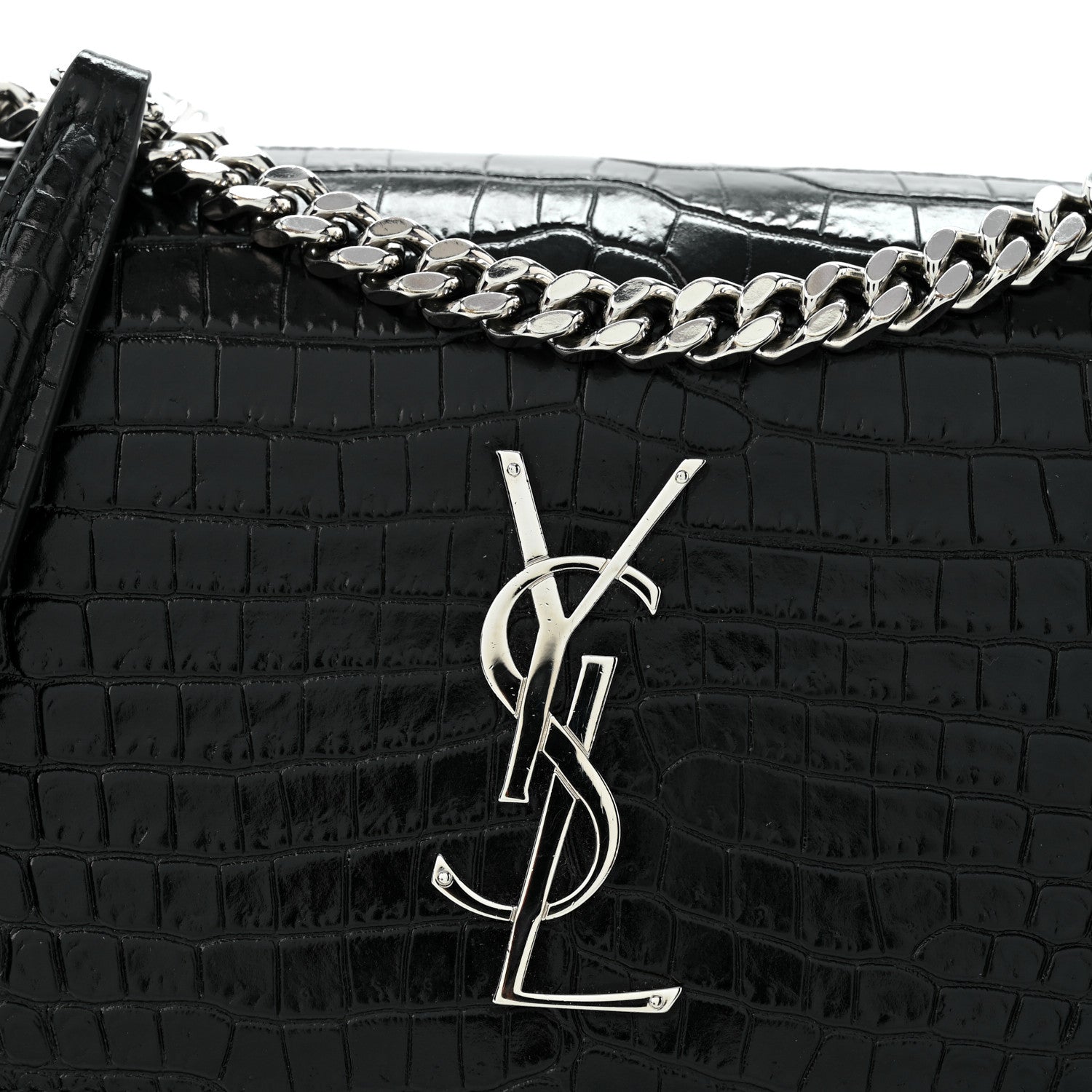 Saint Laurent Calfskin Crocodile Embossed Medium Monogram Sunset Black 12 of 13