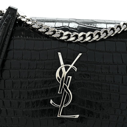 Saint Laurent Calfskin Crocodile Embossed Medium Monogram Sunset Black 12 of 13