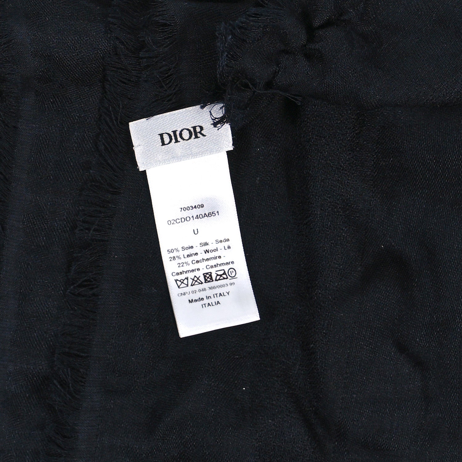 Christian Dior Wool Silk Oblique Shawl Black 2 of 3