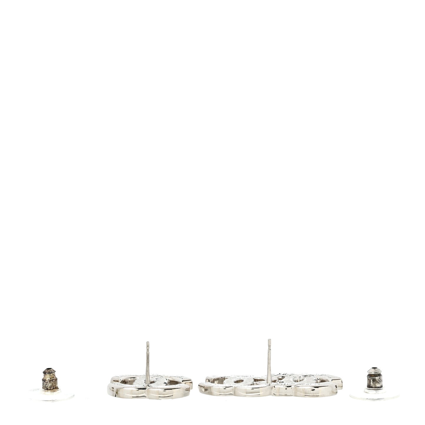 Baguette Crystal Double CC Earrings Silver