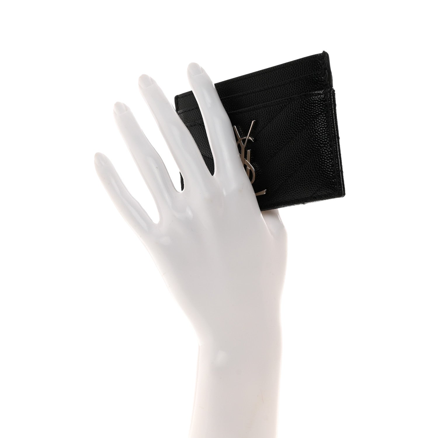 Saint Laurent Grain De Poudre Matelasse Chevron Monogram Credit Card Case Black 2 of 10