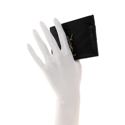 Saint Laurent Grain De Poudre Matelasse Chevron Monogram Credit Card Case Black 2 of 10