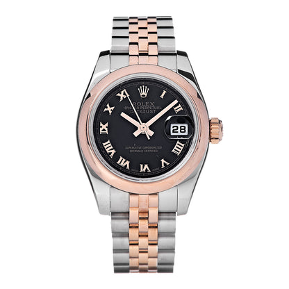 Rolex Stainless Steel 18K Everose Gold 26mm Oyster Perpetual Datejust Watch Black Roman 179161 1 of 6