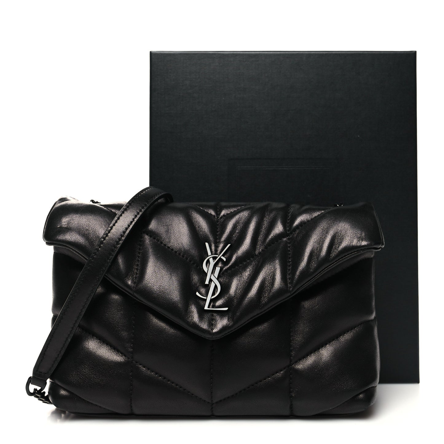 Lambskin Quilted Toy Loulou Puffer Monogram Chain Satchel Black