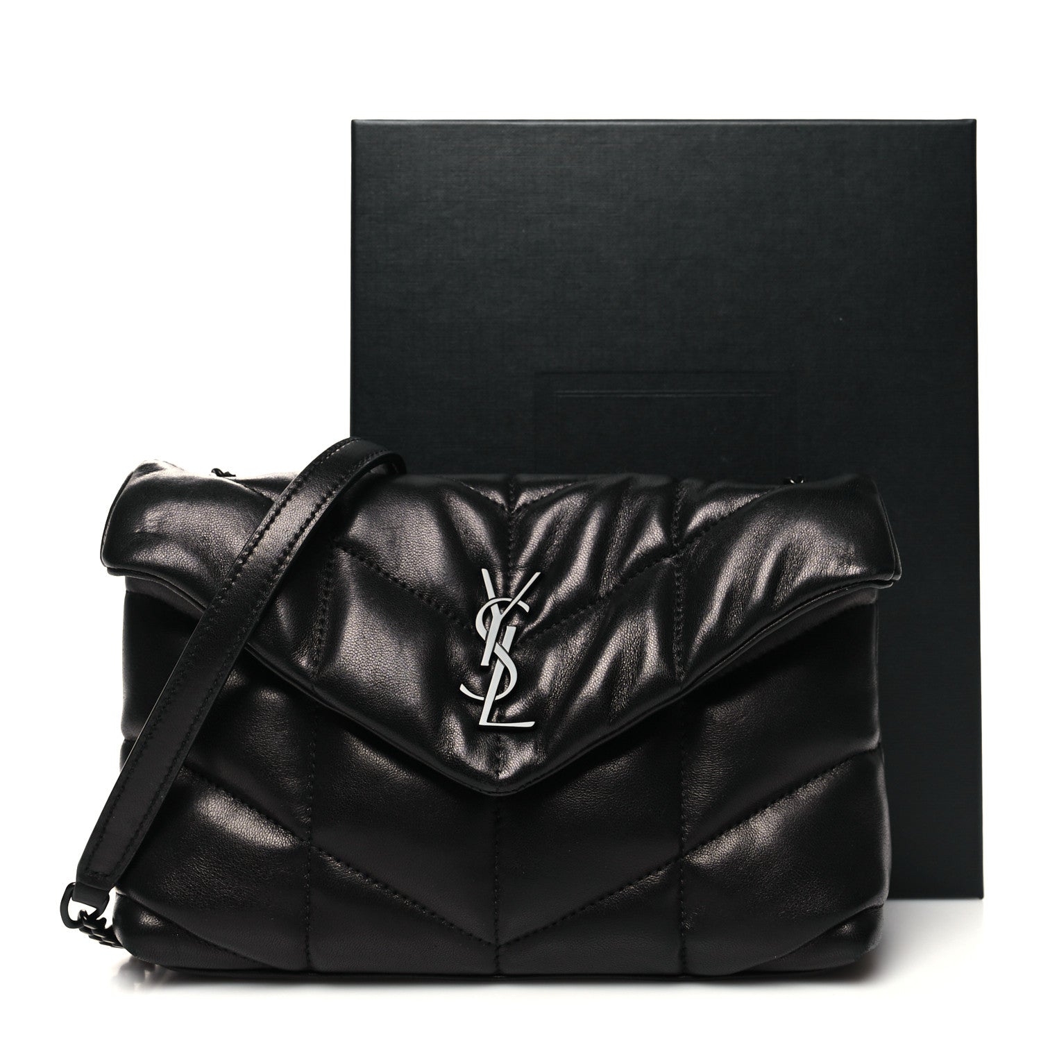 Saint Laurent Lambskin Quilted Toy Loulou Puffer Monogram Chain Satchel Black 11 of 11