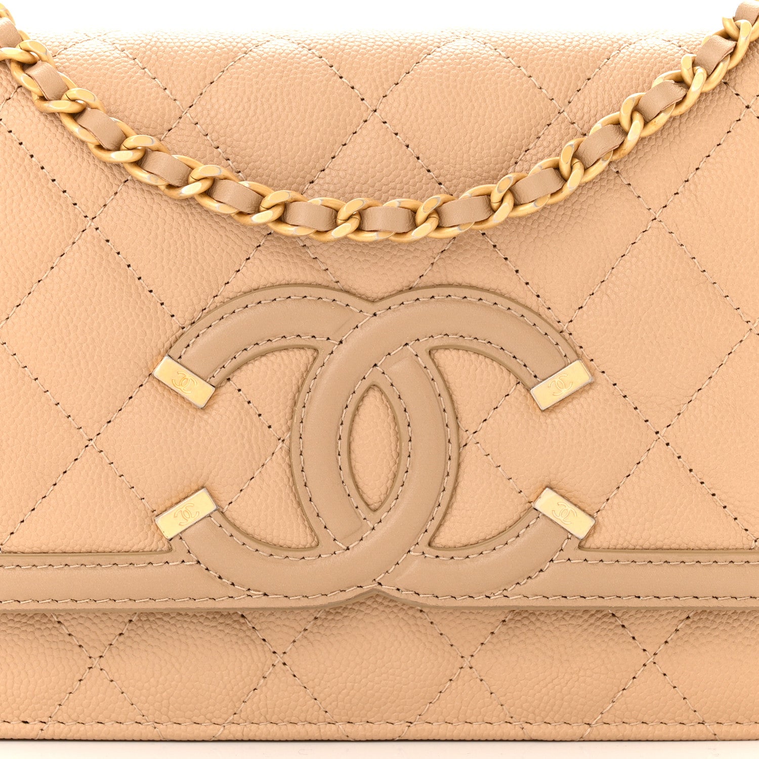 Chanel Caviar Quilted CC Filigree Wallet On Chain WOC Beige 9 of 13