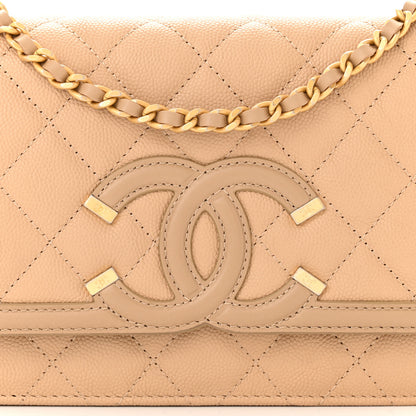 Chanel Caviar Quilted CC Filigree Wallet On Chain WOC Beige 9 of 13