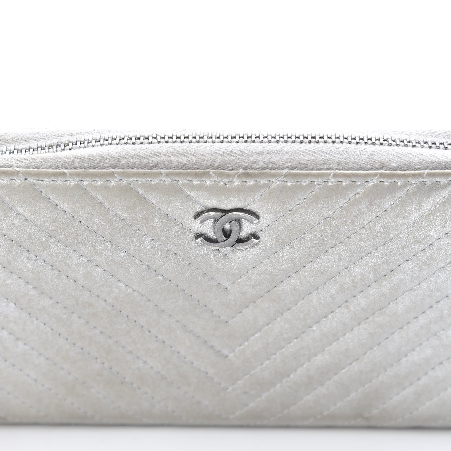 Chanel Metallic Lambskin Chevron Quilted Small Zip Around Wallet Silver 13 of 13