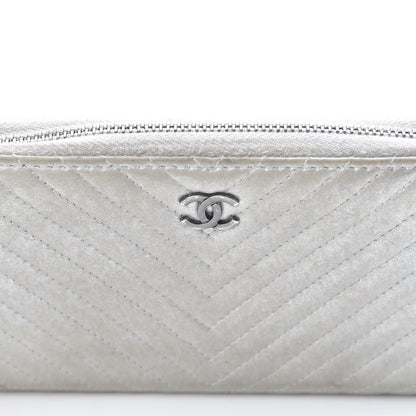 Chanel Metallic Lambskin Chevron Quilted Small Zip Around Wallet Silver 13 of 13
