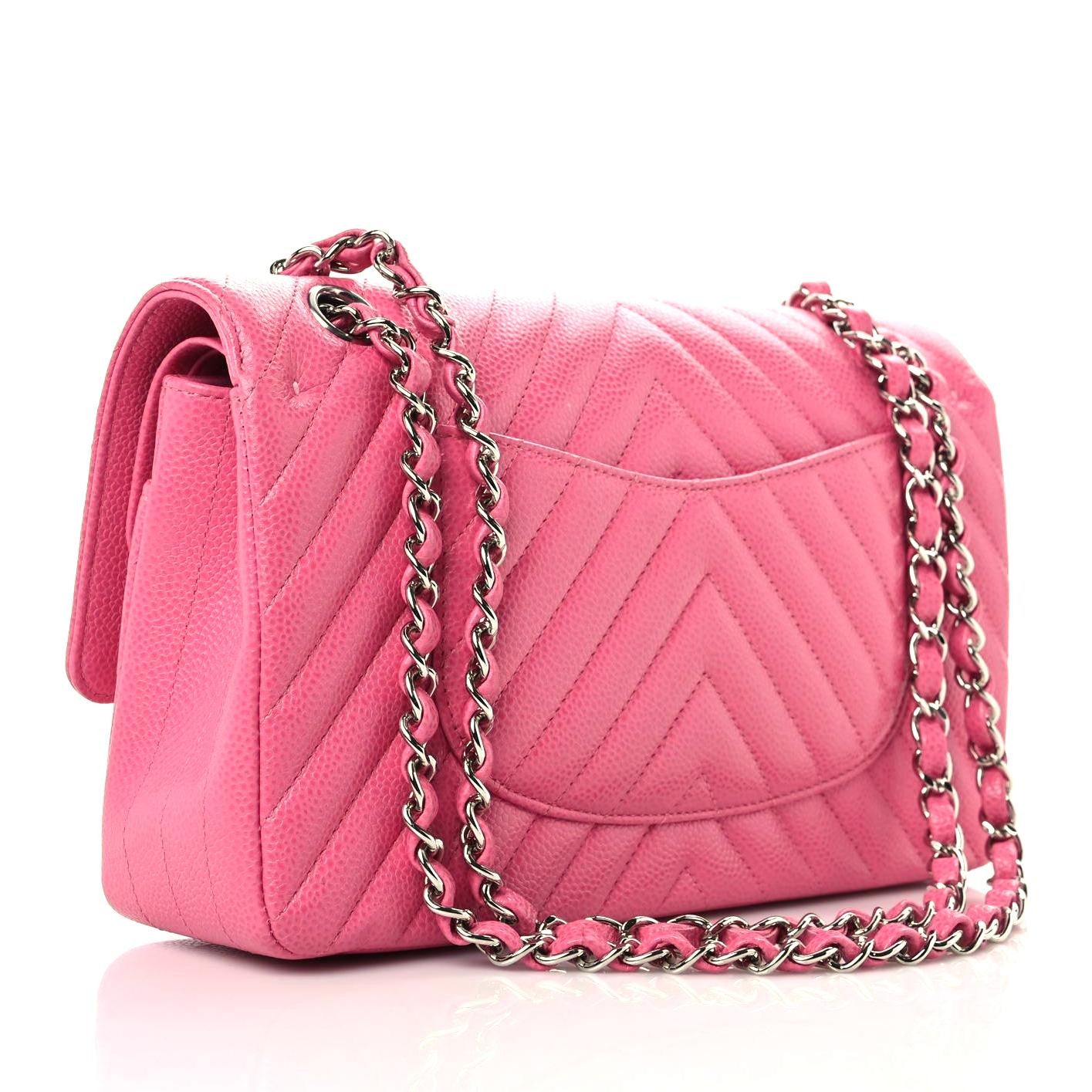 Chanel Caviar Chevron Quilted Medium Double Flap Pink 2 of 8