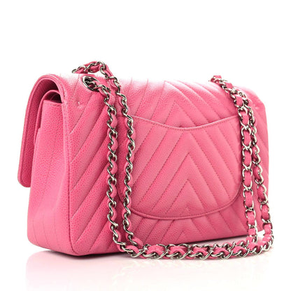 Chanel Caviar Chevron Quilted Medium Double Flap Pink 2 of 8