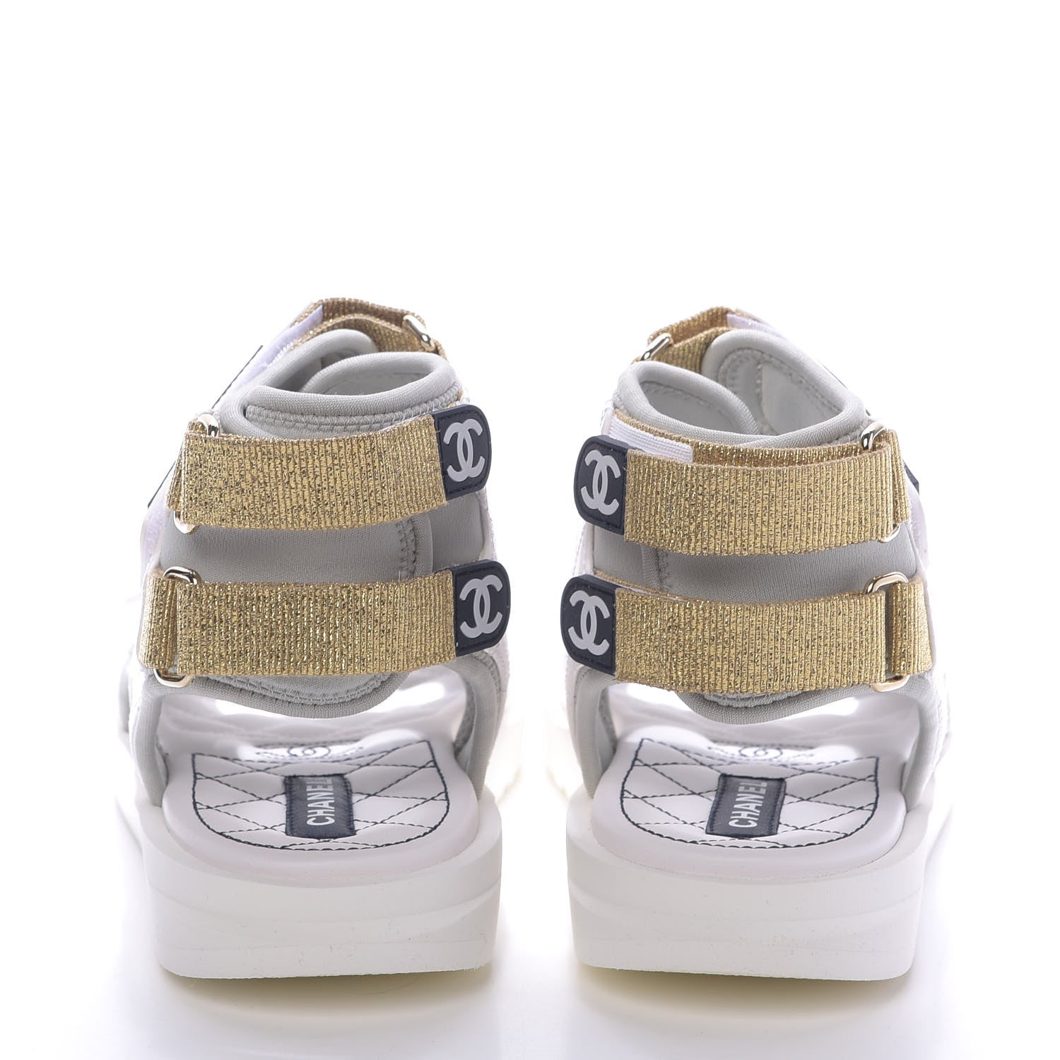 Chanel Goatskin Fabric Gladiator Sandals 37.5 White Light Grey Navy Blue 7 of 10