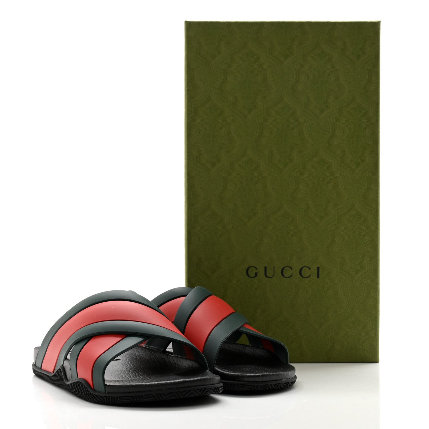 Gucci Rubber Web Womens Criss Cross Slide Sandals 40 Green Red 9 of 10