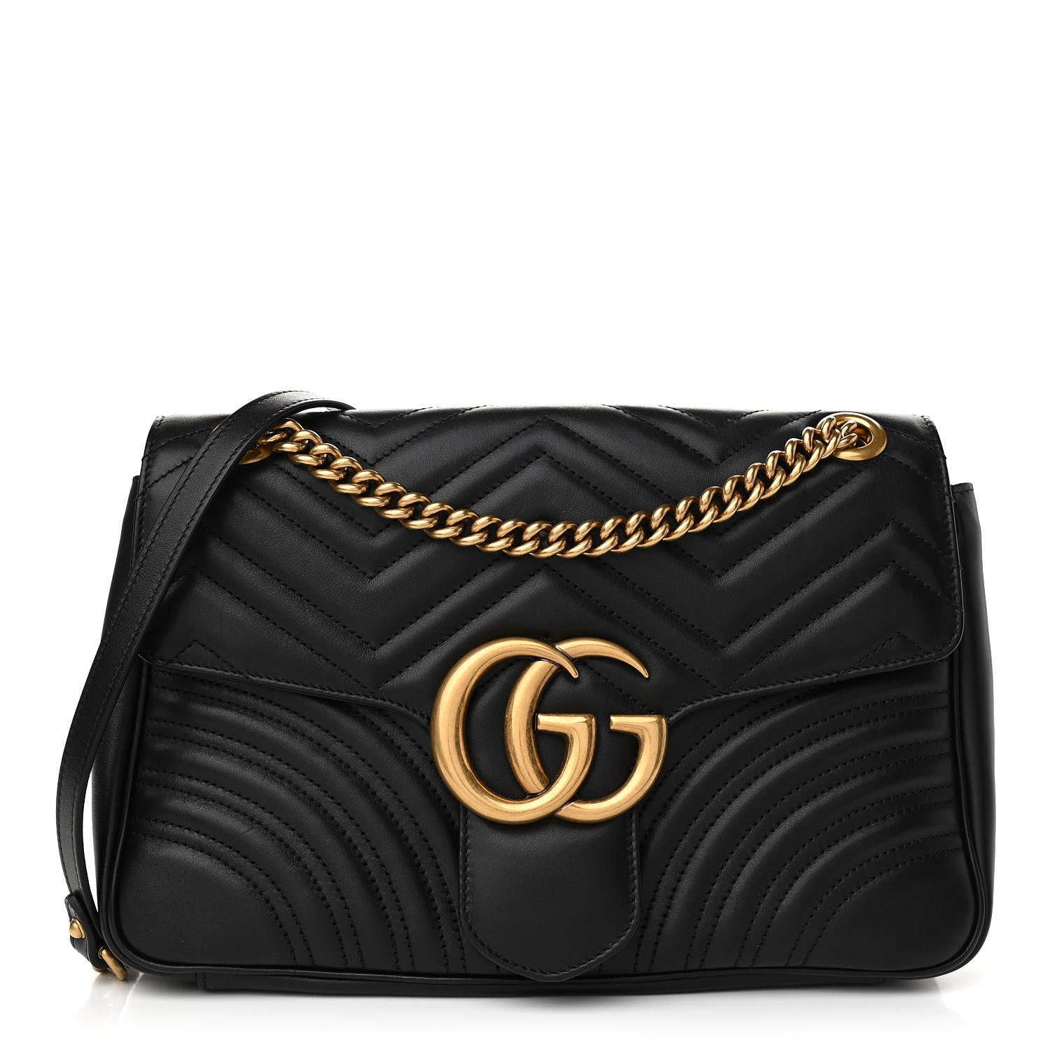 Gucci Calfskin Matelasse Medium GG Marmont Shoulder Bag Black 1 of 10