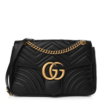 Gucci Calfskin Matelasse Medium GG Marmont Shoulder Bag Black 1 of 10