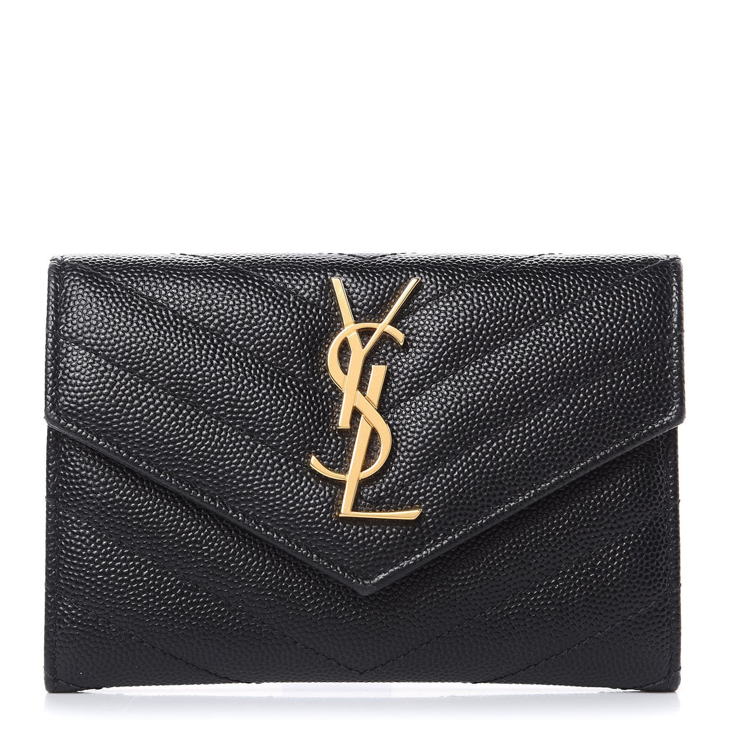 Grain De Poudre Matelasse Chevron Small Monogram Envelope Wallet Black