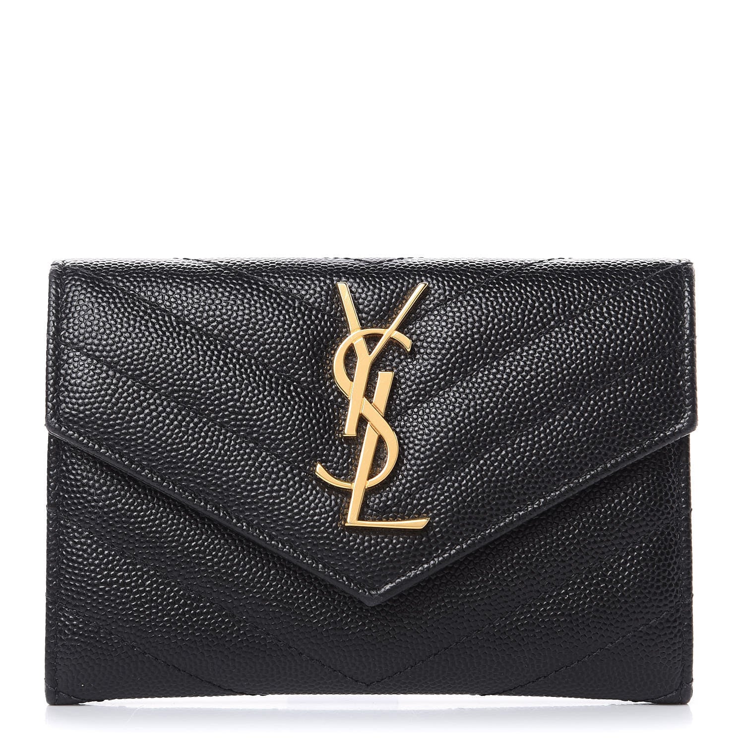 Saint Laurent Grain De Poudre Matelasse Chevron Small Monogram Envelope Wallet Black 1 of 7