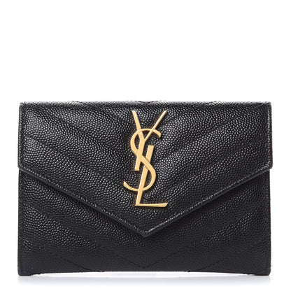 Saint Laurent Grain De Poudre Matelasse Chevron Small Monogram Envelope Wallet Black 1 of 7