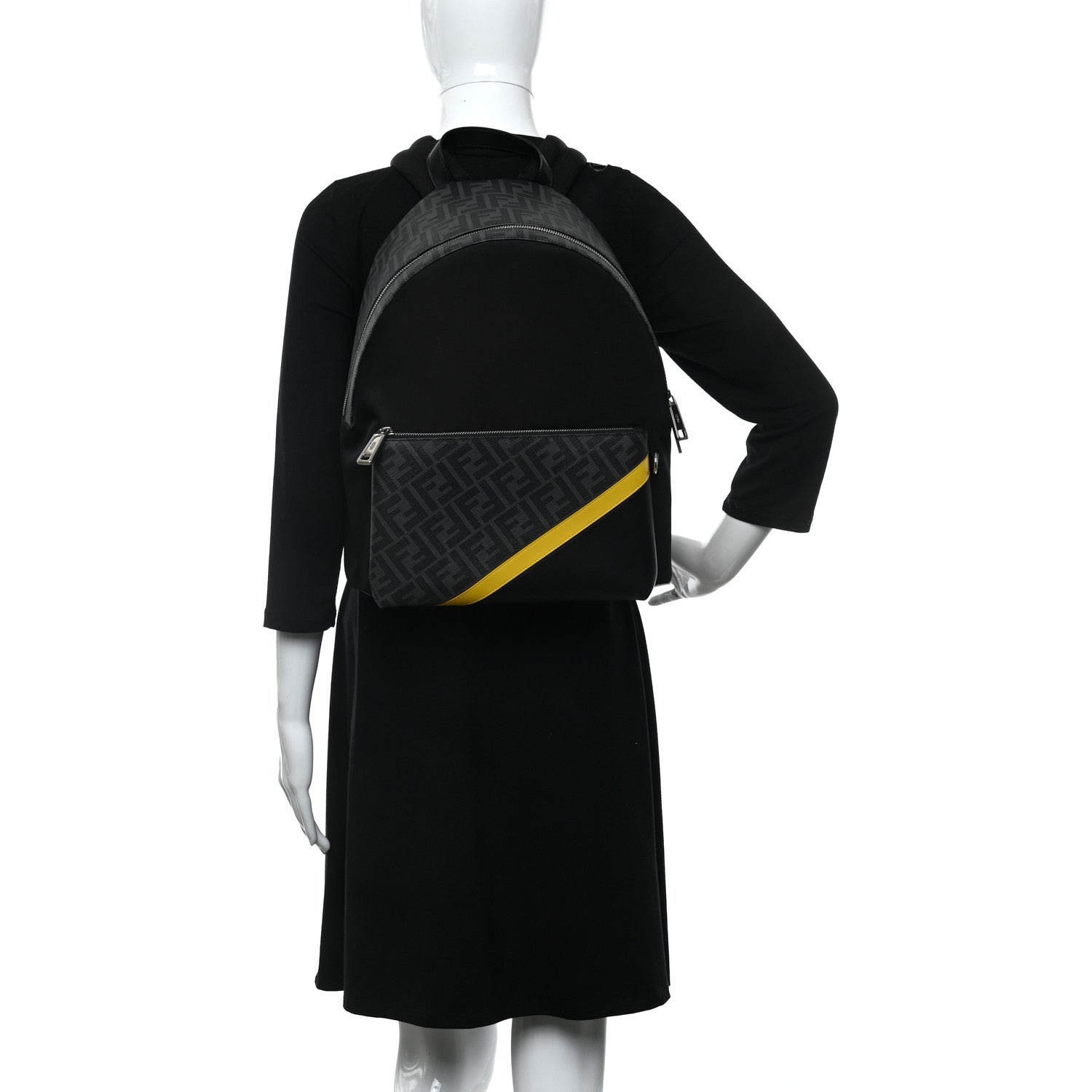 Fendi Glazed Fabric Nylon FF 1974 Diagonal Pouch Pocket Backpack Black Sunflower 2 of 14